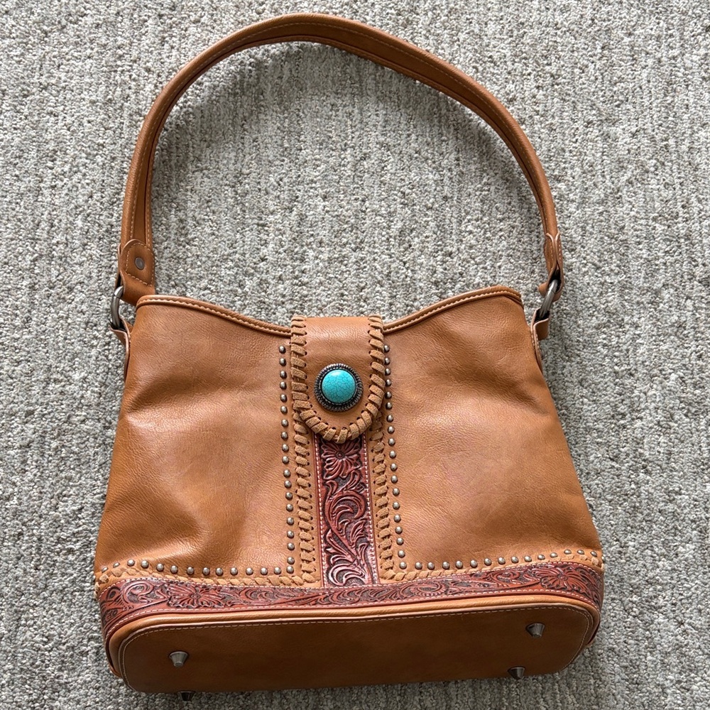 Montana West Tan Shoulder Bag with Turquoise Detail